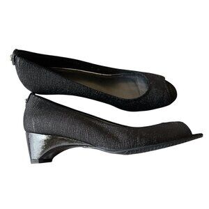 Stuart Weitzman Black Womens 7 N Lizette Designer Demi Wedge Peep Toe Pumps